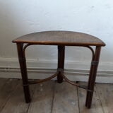 Gueridon en demi-lune vintage en rotin et cannage sur bois