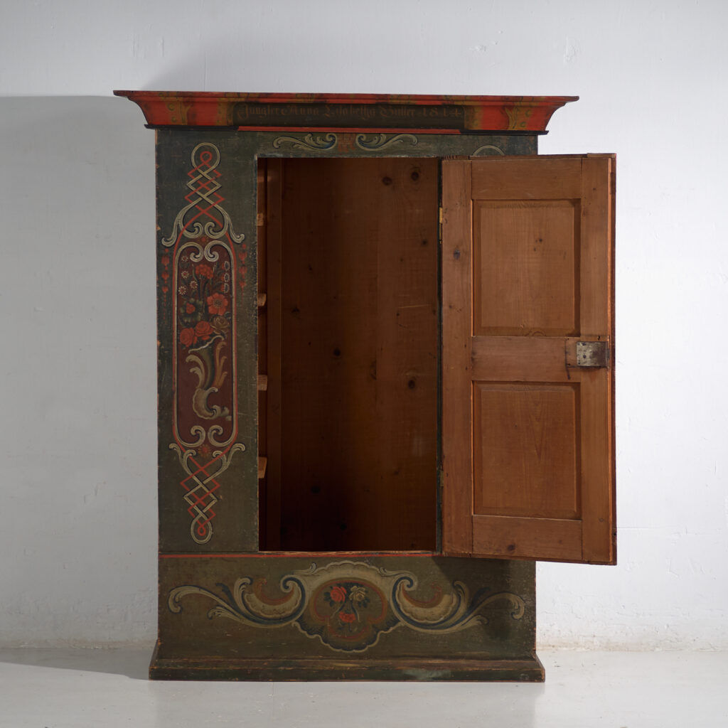 Painted folk art wardrobe, Central Europe, dated 1814.