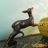 Art deco table lamp, marble, opaque glass and granite, animal in bronze patinated regulator