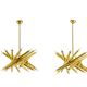 Pair of 24-light patinated brass chandeliers. 1980s.