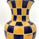Vintage ceramic vase, blue and yellow checkerboards - 1950s-1960s