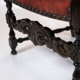 Ensemble de 2 fauteuils anciens en chêne et cuir rouge des années 1930