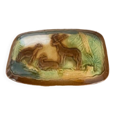 Gien earthenware butter dish slash country decor: deer, deer, forest