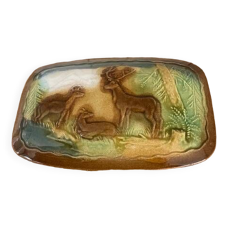 Gien earthenware butter dish slash country decor: deer, deer, forest