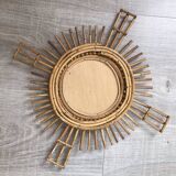 Miroir soleil en rotin vintage