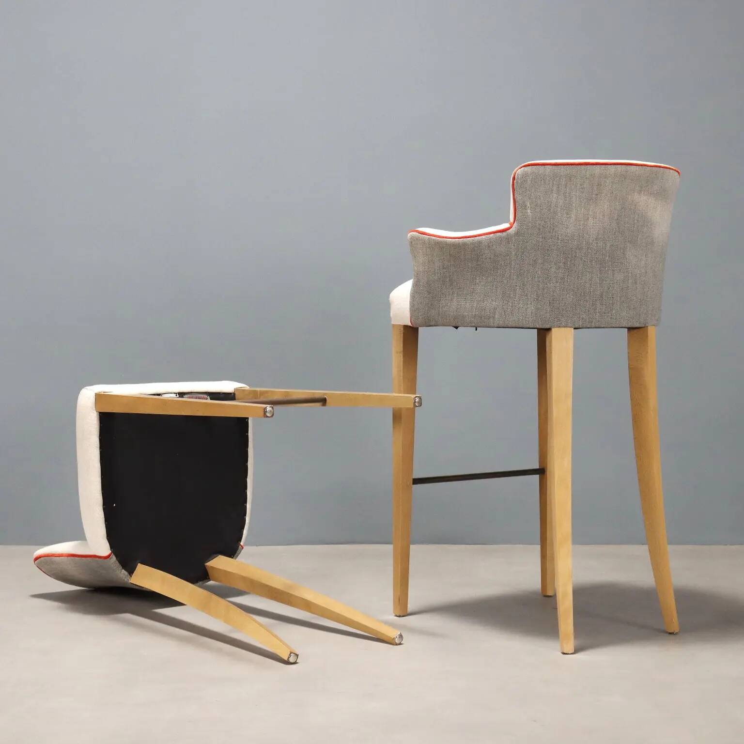 Antique stools by William Yeoward in beech and brass, England, 20th century.
