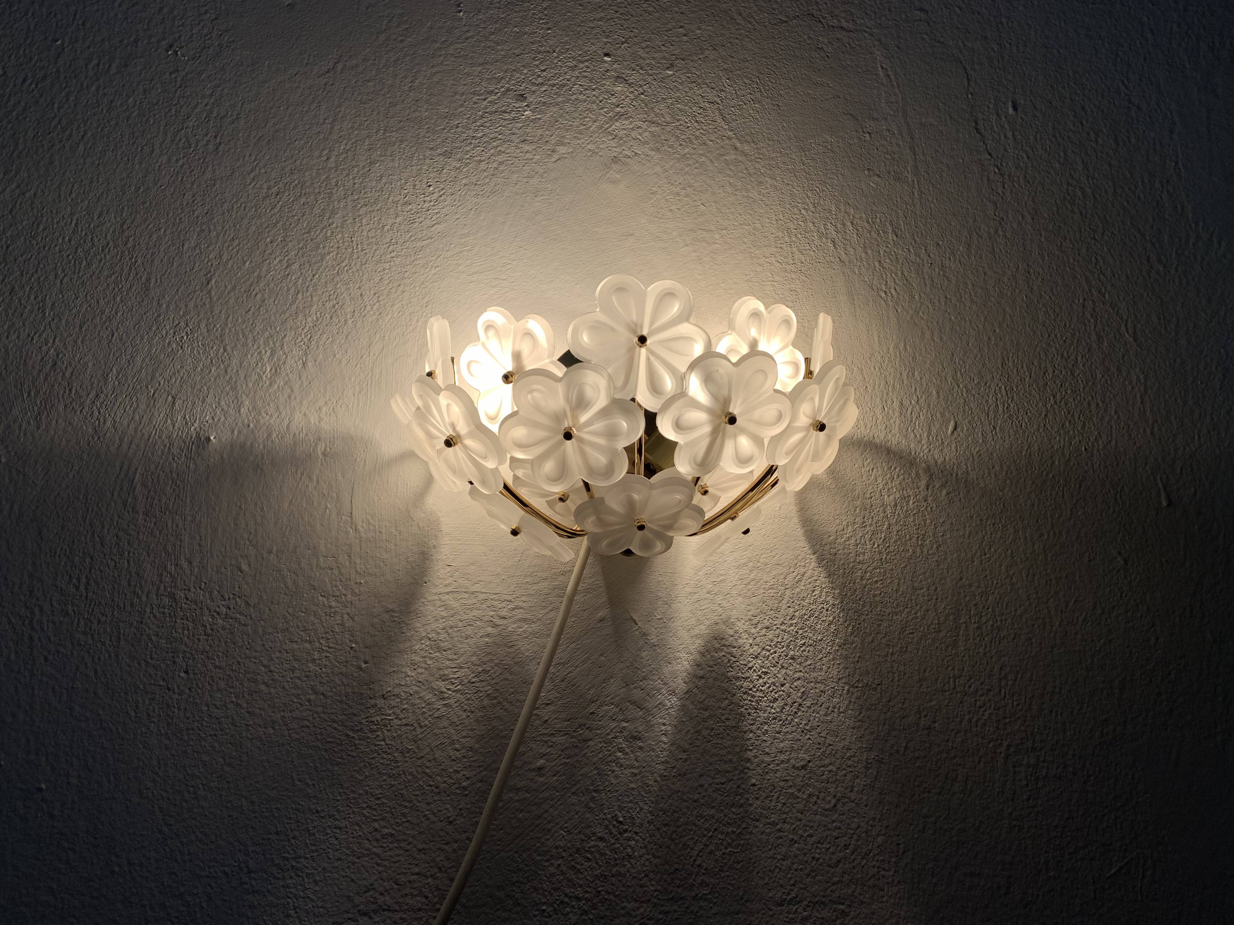 1 of 2 Floral Crystal Glass Wall Lamps by Ernst Palme