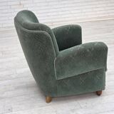 1960s, Danish armchair, light green furniture wool, oak wood legs.