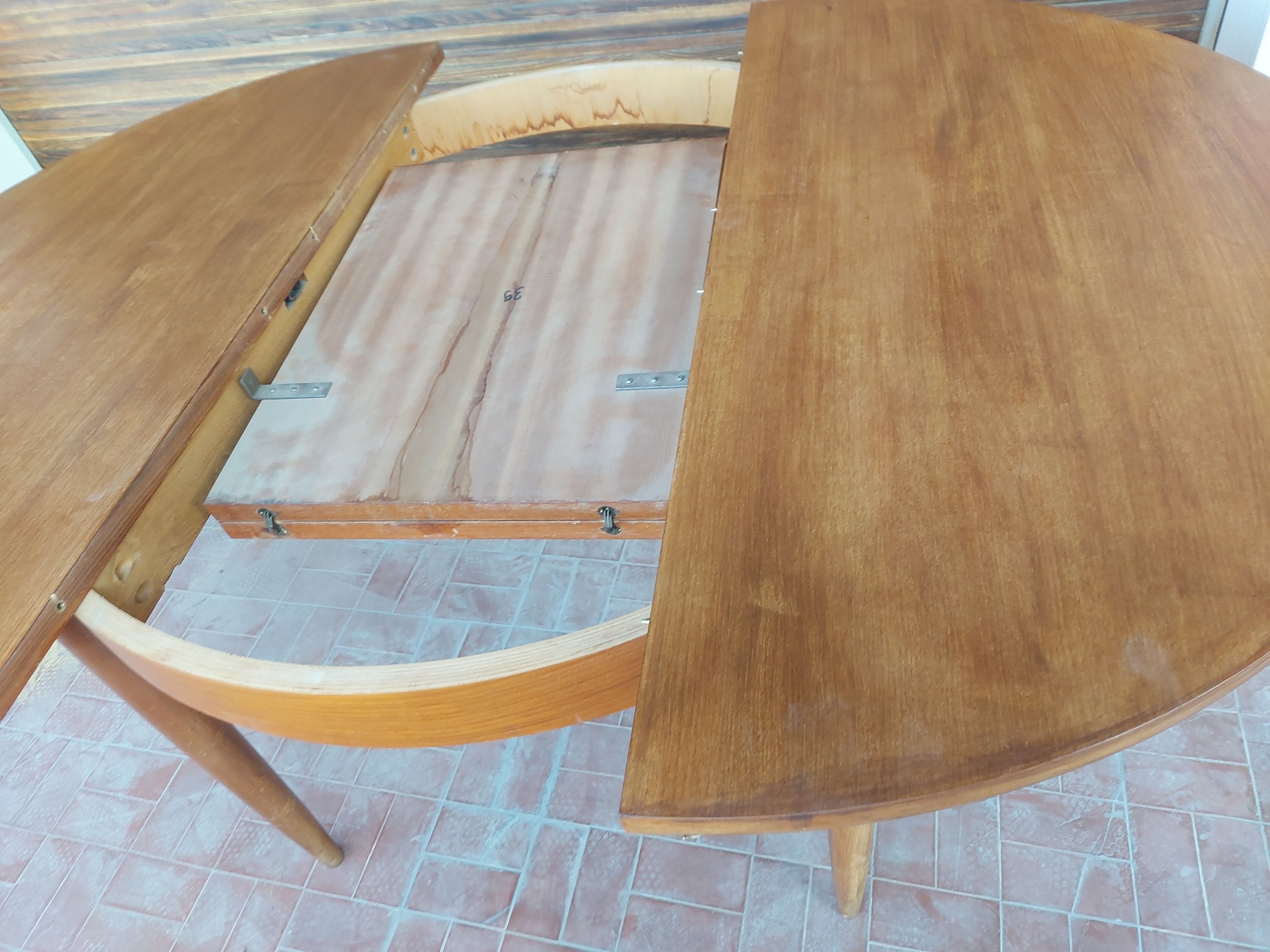 Scandinavian design teak table with extension cord