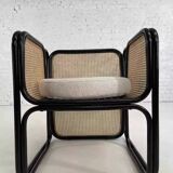 Fauteuil cubique en rotin noir et cannage
