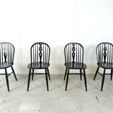 Set of 4 Ercol Ebonized Dining Chairs, 1950s