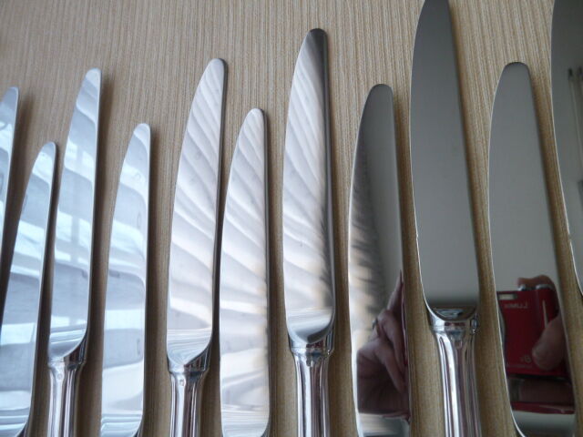 Box of 12 table knives in stainless steel and silver metal