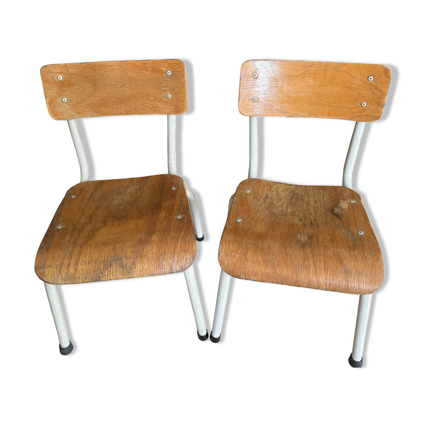 Pair of children's school chairs in wood and metal