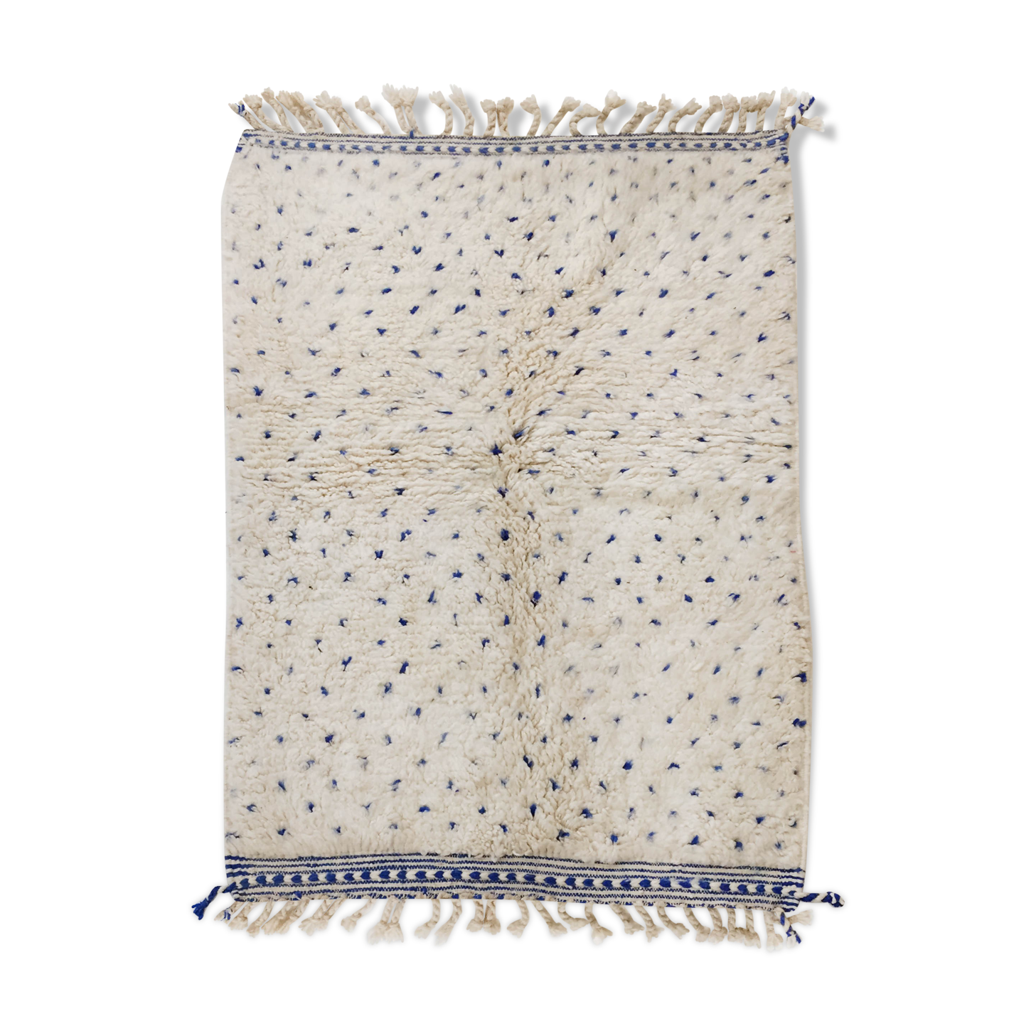 Moroccan Berber carpet blessed ouarain ecru with blue polka dots 152x100cm