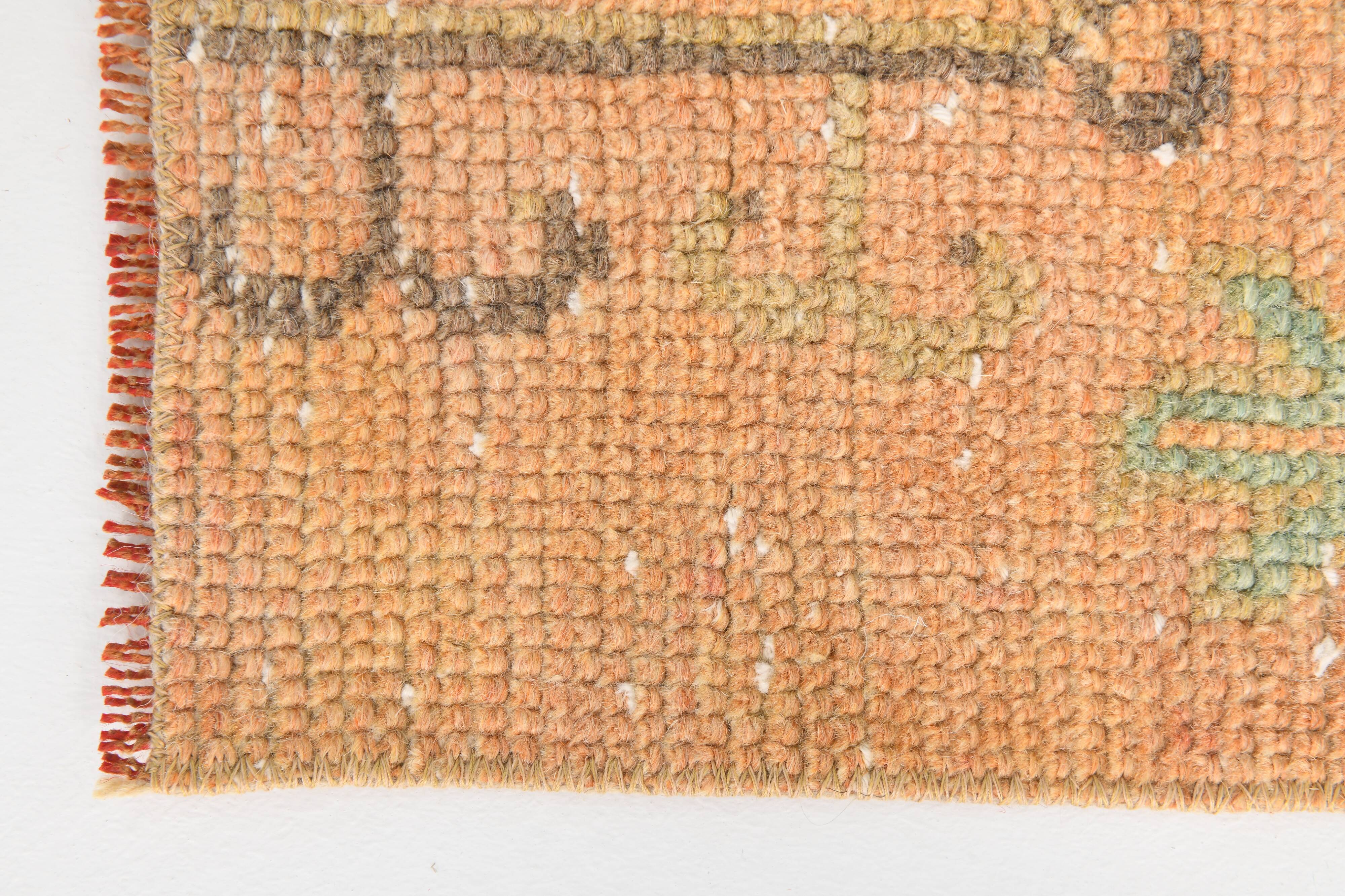 2x5 Turkish Vintage Runner Rug: Light Orange Peach Handmade Carpet 75x170Cm