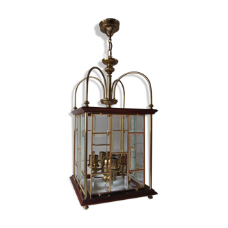 Chandelier pendant wood brass glass