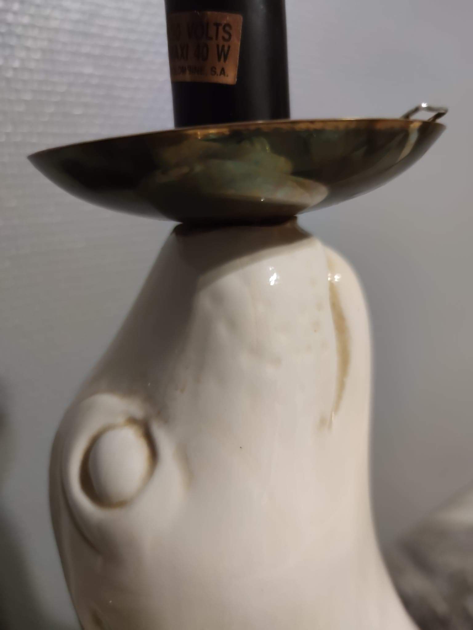 White ceramic sea lion lamp and opaline globe
