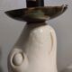White ceramic sea lion lamp and opaline globe