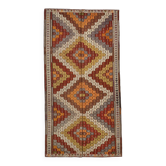 Red Yellow Tribal Pattern Kilim Rug, 145x282Cm