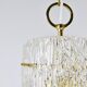 J.T. Kalmar Vienna Midcentury Textured Ice Glass Tube Brass Pendant Lamp, Austria, 1950s