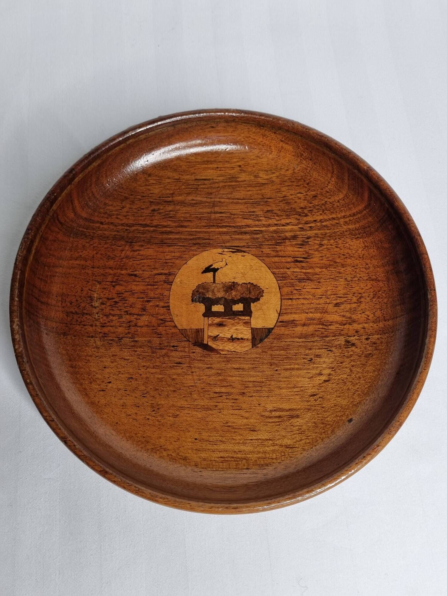 Decorative wooden and marquetry dish by charles spindler, 1920-30