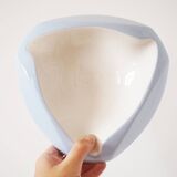 Large white and sky blue ceramic catchall from the 1950s.