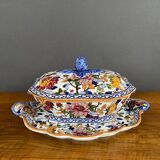 Soupière et plat Gien décor Pivoines, XXe siècle