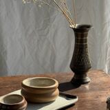 Pair of two small chiseled metal vases H15.5 D6.5