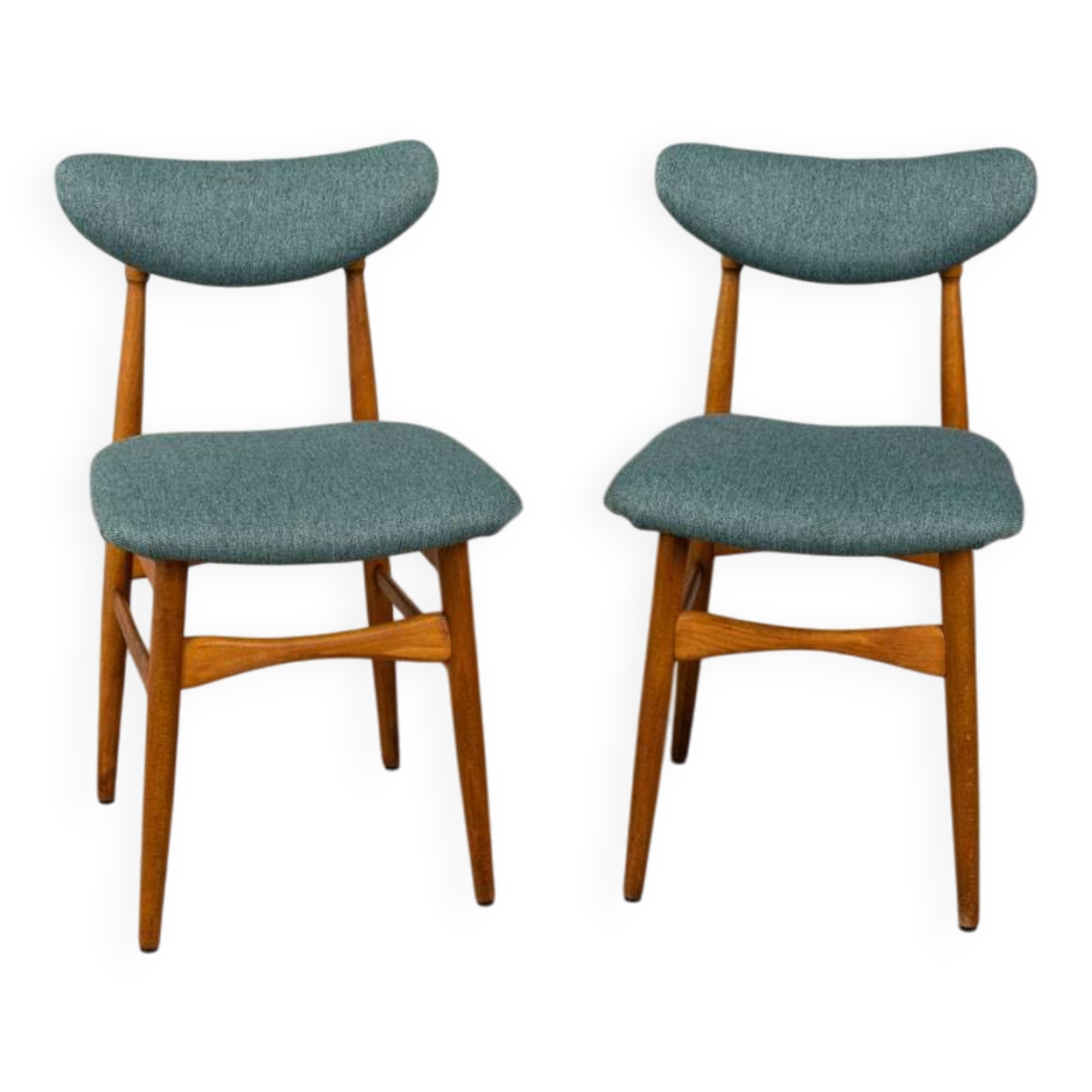 Pair of 60s vintage chairs in green fabric Italian design