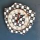 Vintage silent asymmetrical wall pendulum clock "Black and white checkered flowers"