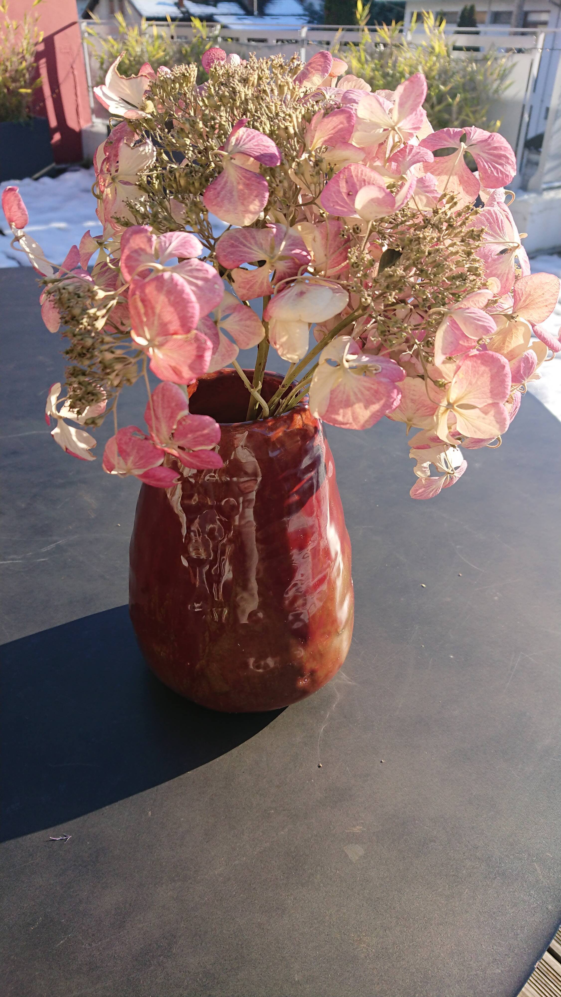 Burgundy enamelled brutalist vase