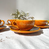 4 Vintage Caramel Earthenware Coffee Cups