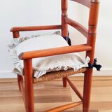 Fauteuil enfant vintage en bois et paille, années 50