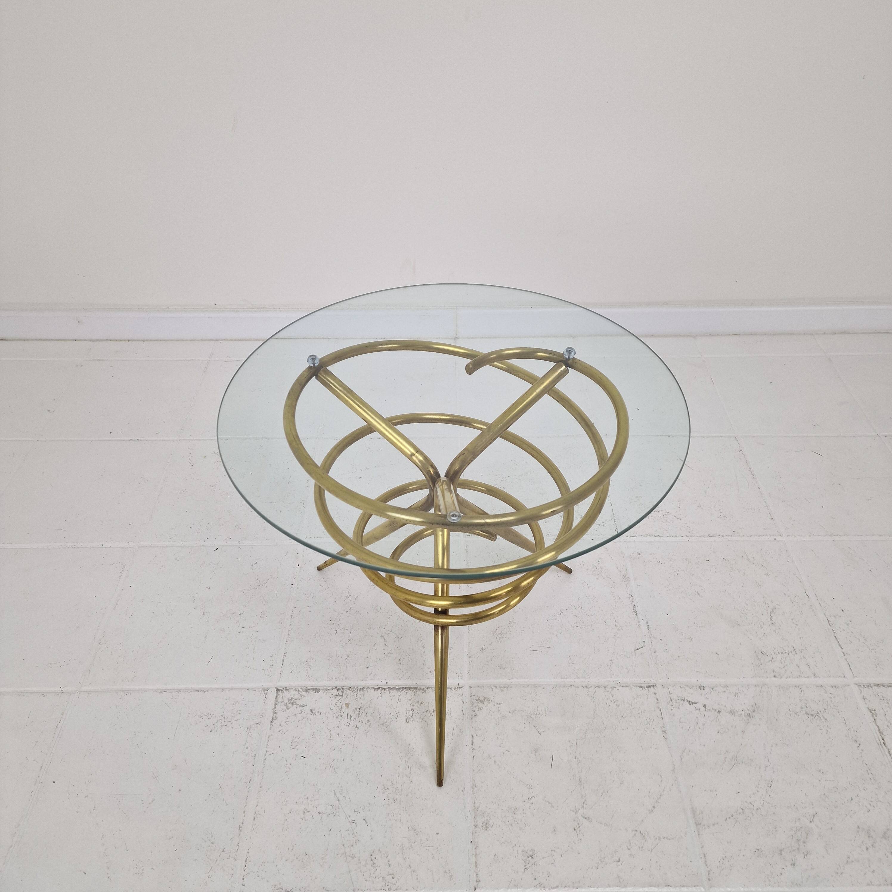 Elegant Italian Mid-Century Side Table with Sculptural Brass Base, 1970's
