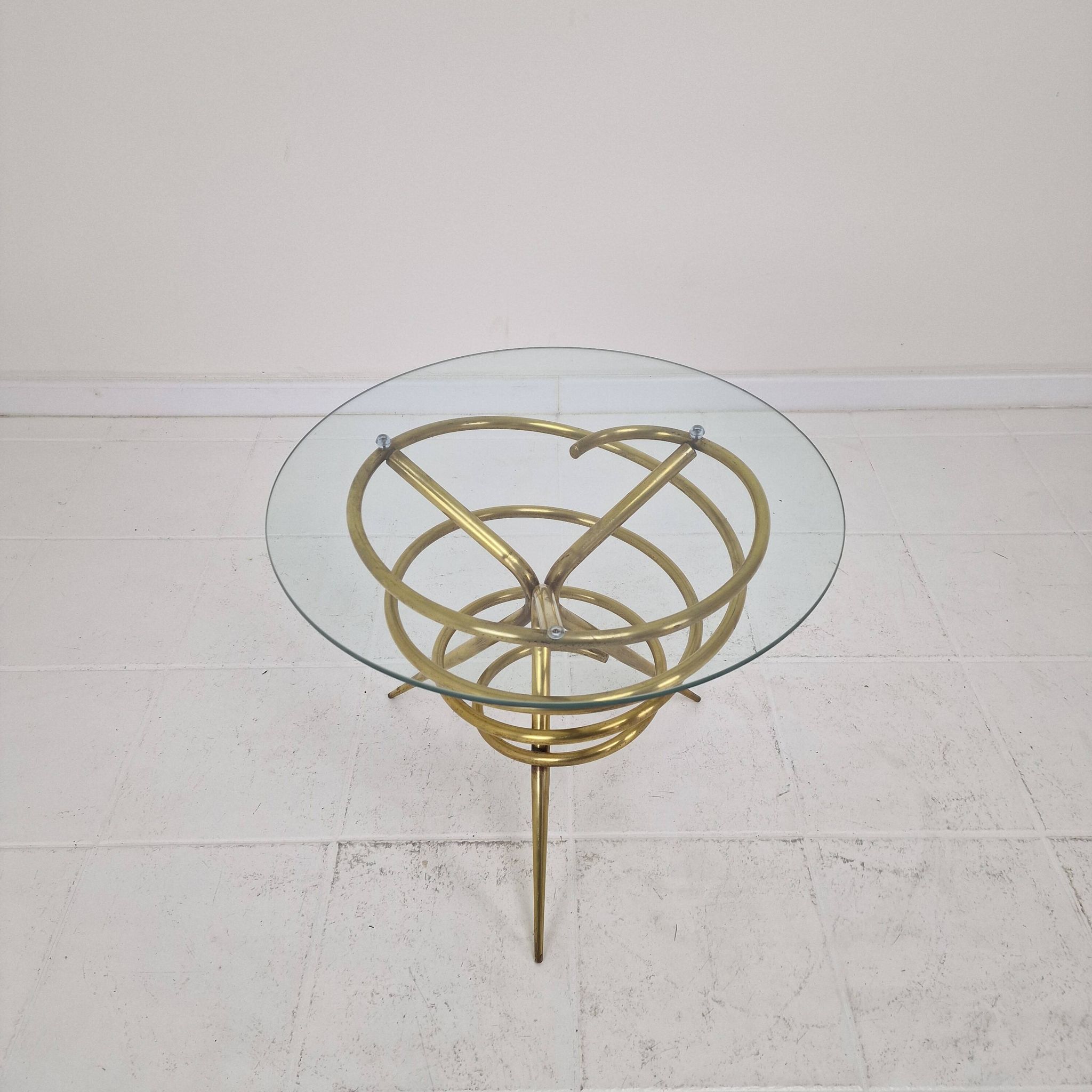 Elegant Italian Mid-Century Side Table with Sculptural Brass Base, 1970's