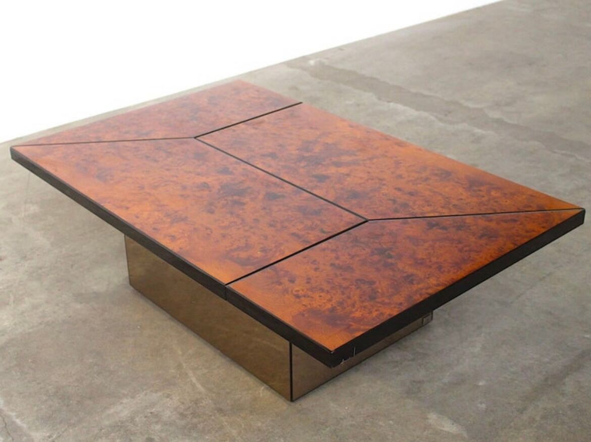 Paul michel burl wood multi functional coffee table and dry bar