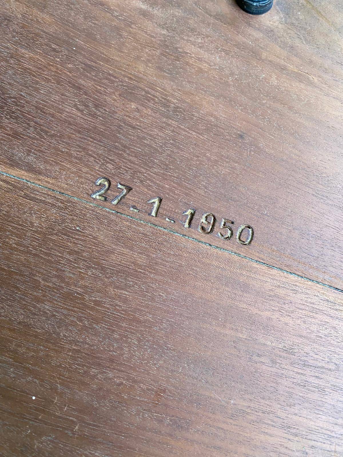 Vintage round art deco breakfast tray in solid wood 1950