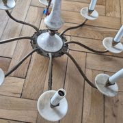 Lustre with 8 light arms in Hollywood Regency style – Gold brass and marble