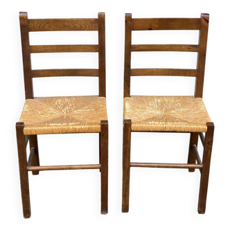 2 chaises bois massif et paille