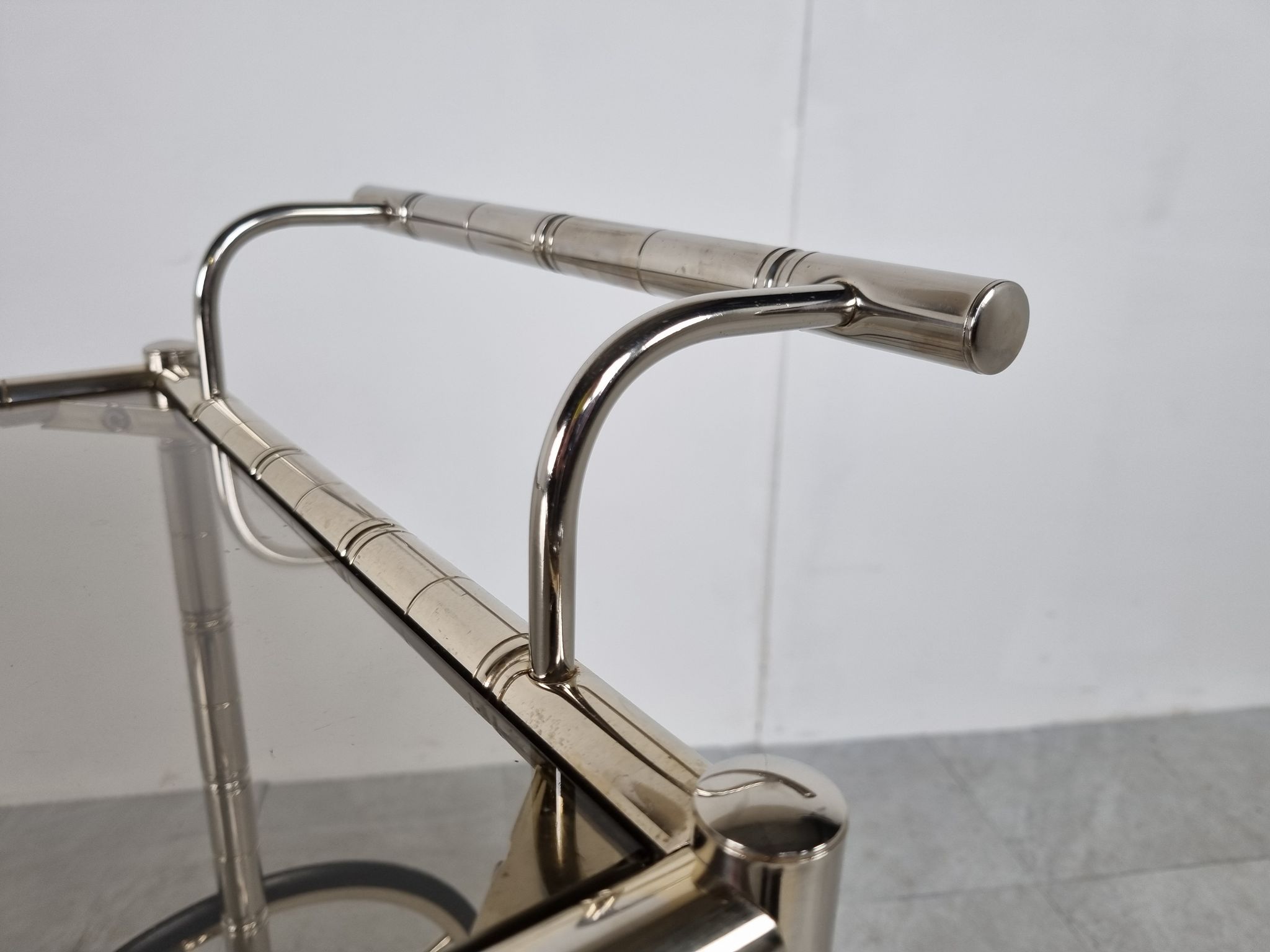 Chromed faux bamboo bar cart, Orsenigo Italy, 1970s