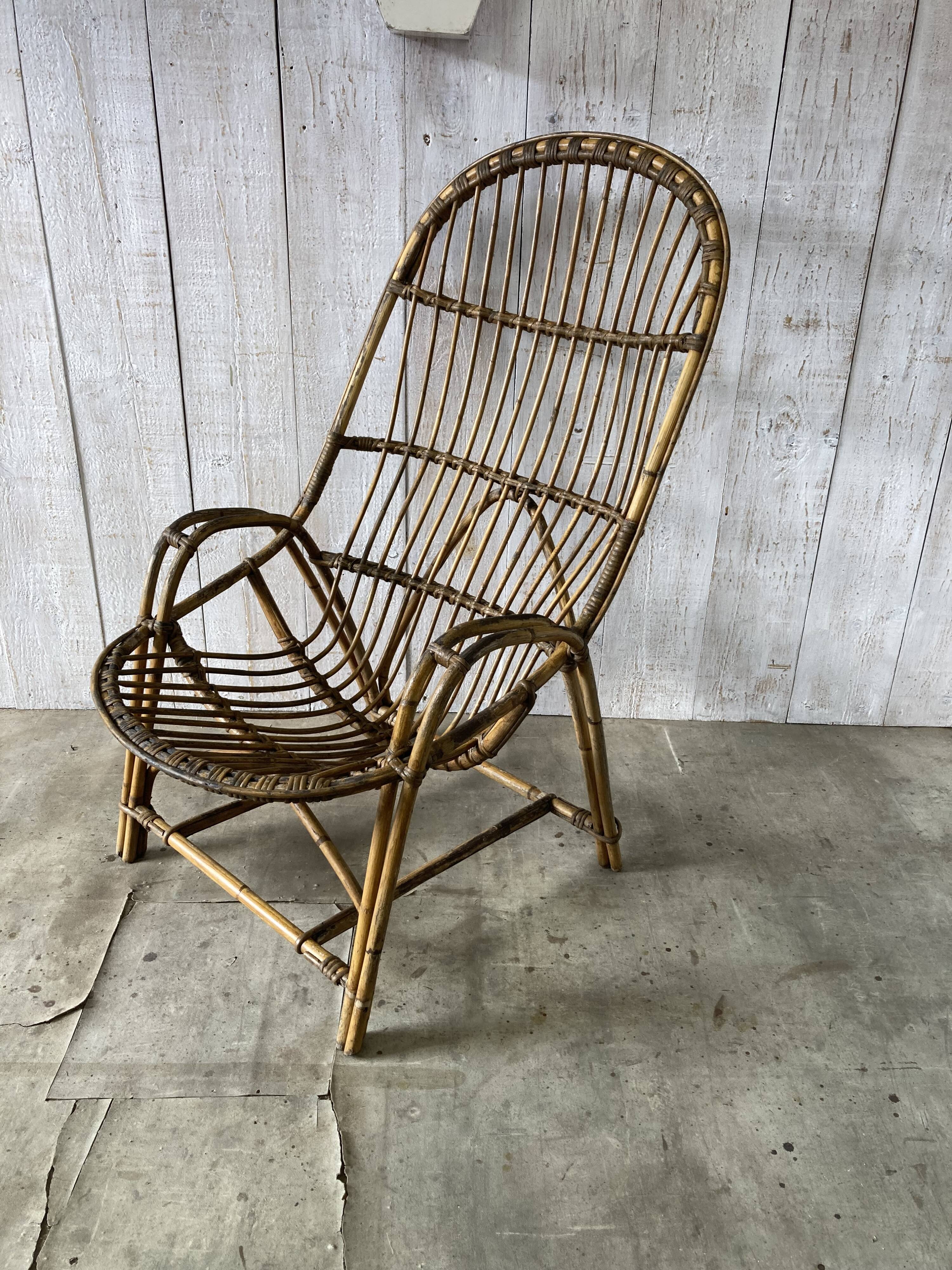Large vintage rattan armchair