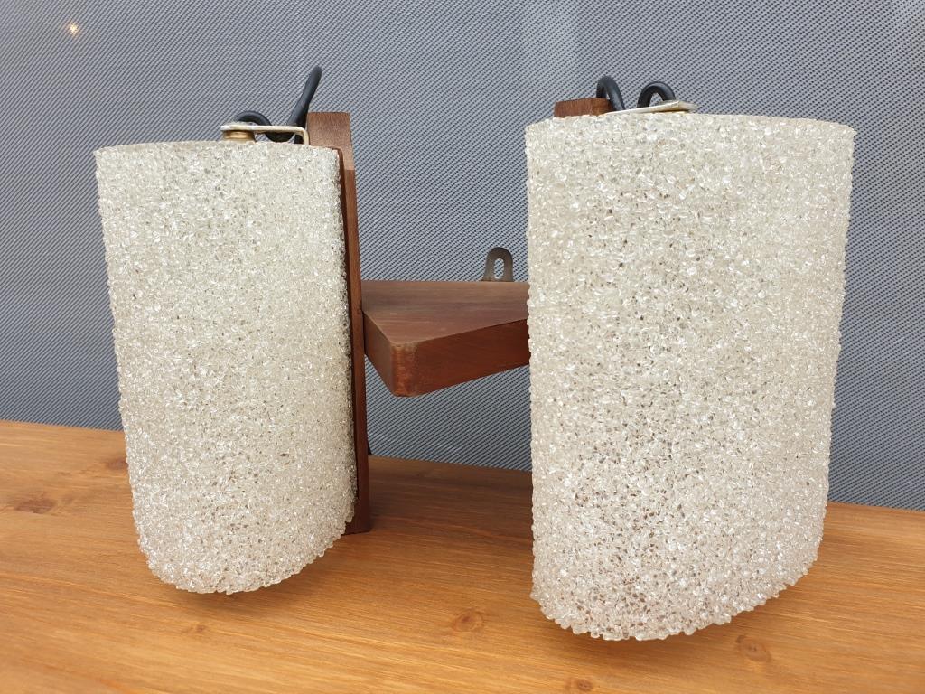 Scandinavian wall lamp Vintage teak two granite lampshades