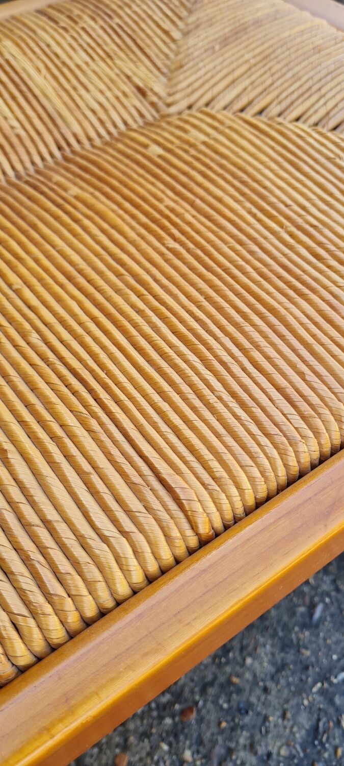 Set of 8 chairs in elm and straw by Maison Regain