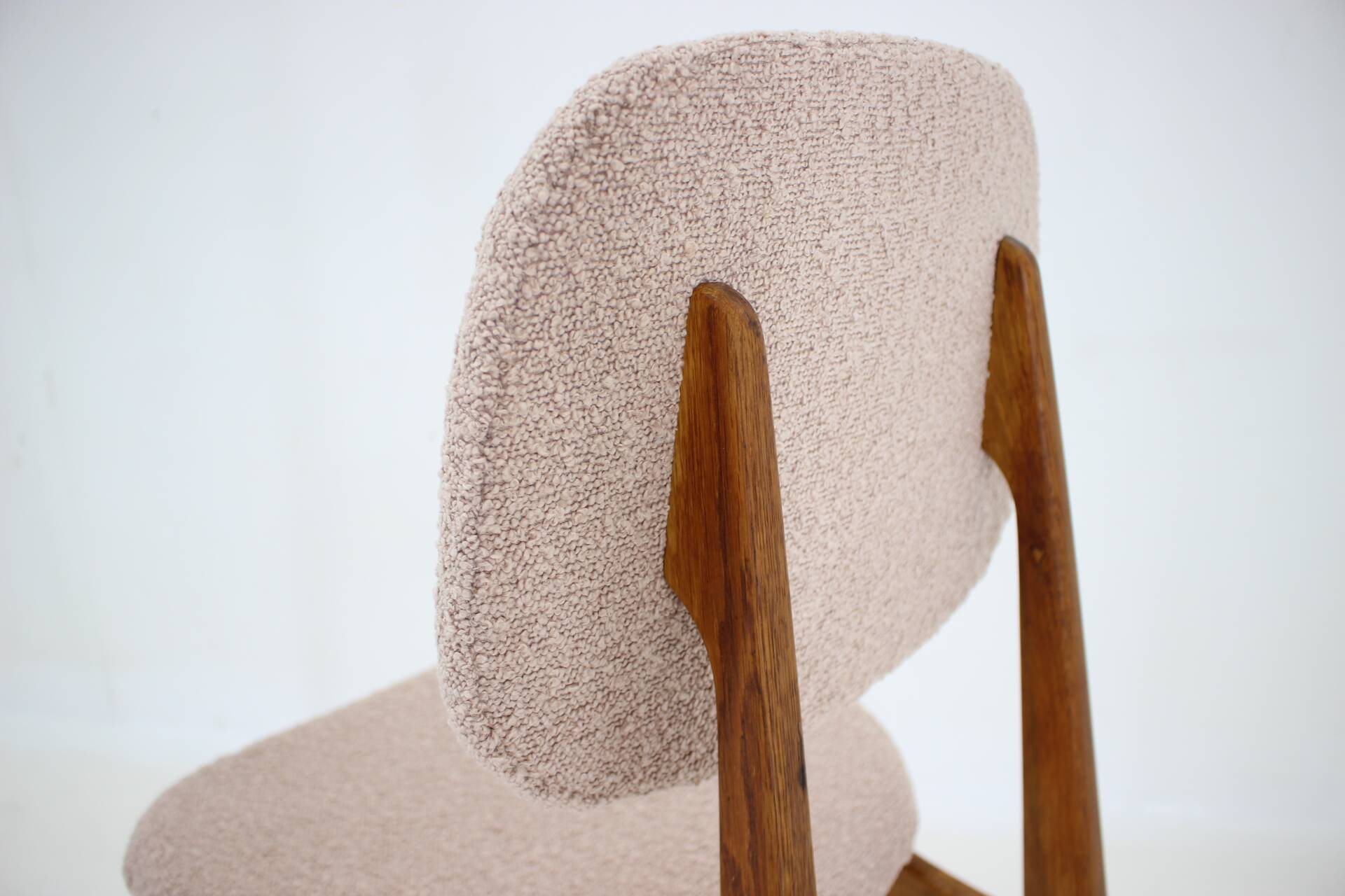 1960s Set of Three Oak Dining Chairs in Boucle, Czechoslovakia