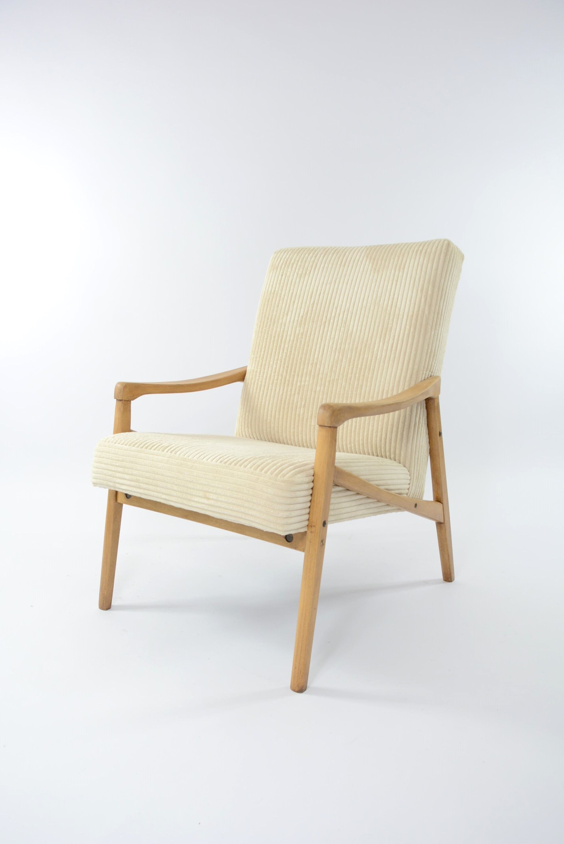 Fauteuil Pen velours côtelé crème