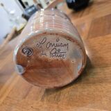 Cylindrical stoneware pot, glazed, turned, ribbed, signed – Artisan potter