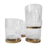 4 crystal whiskey glasses on gold frame