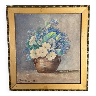 Watercolor by Perez still life bouquet of flowers 20th century 1923
