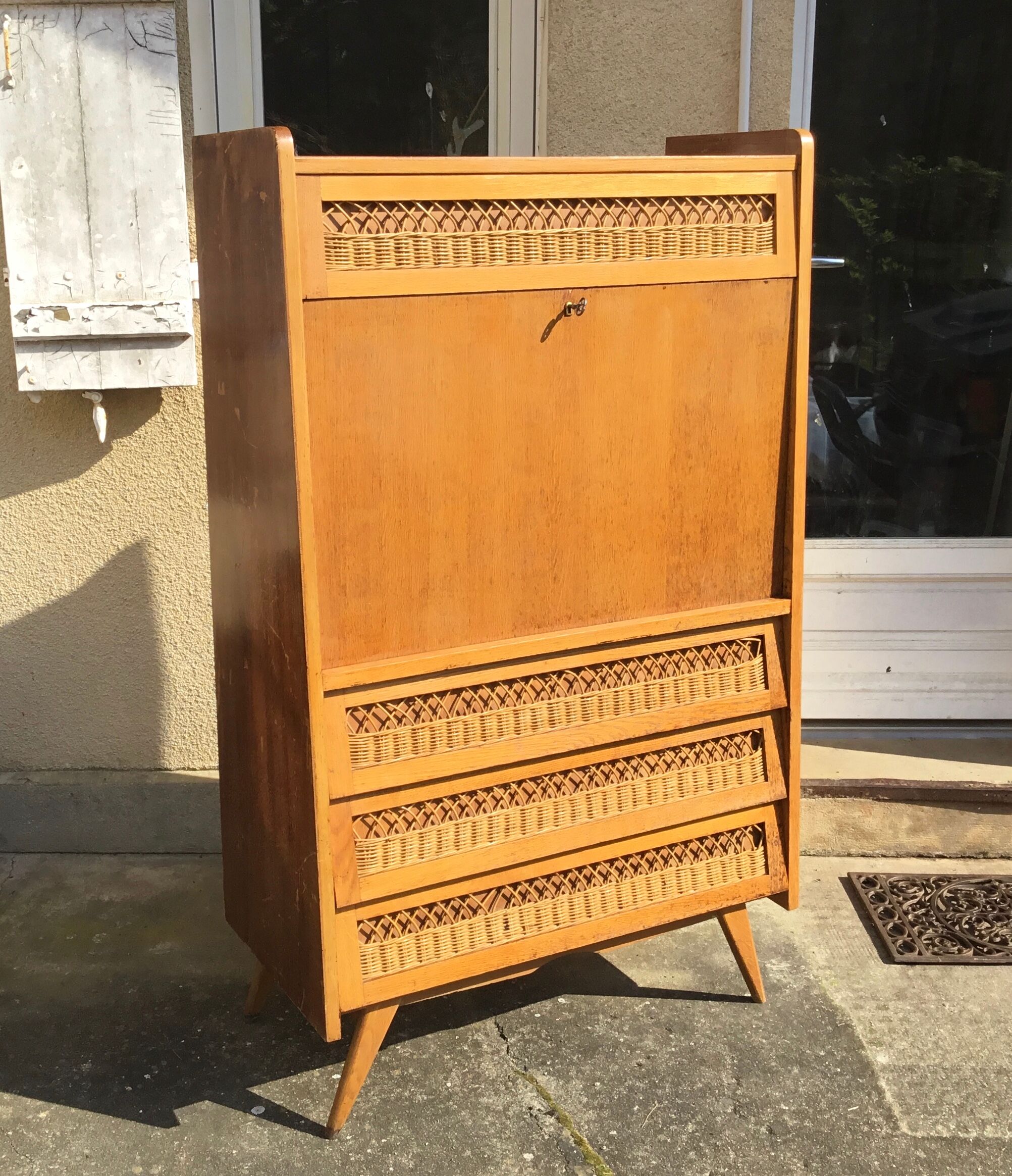 Secretary wood and rattan 1960