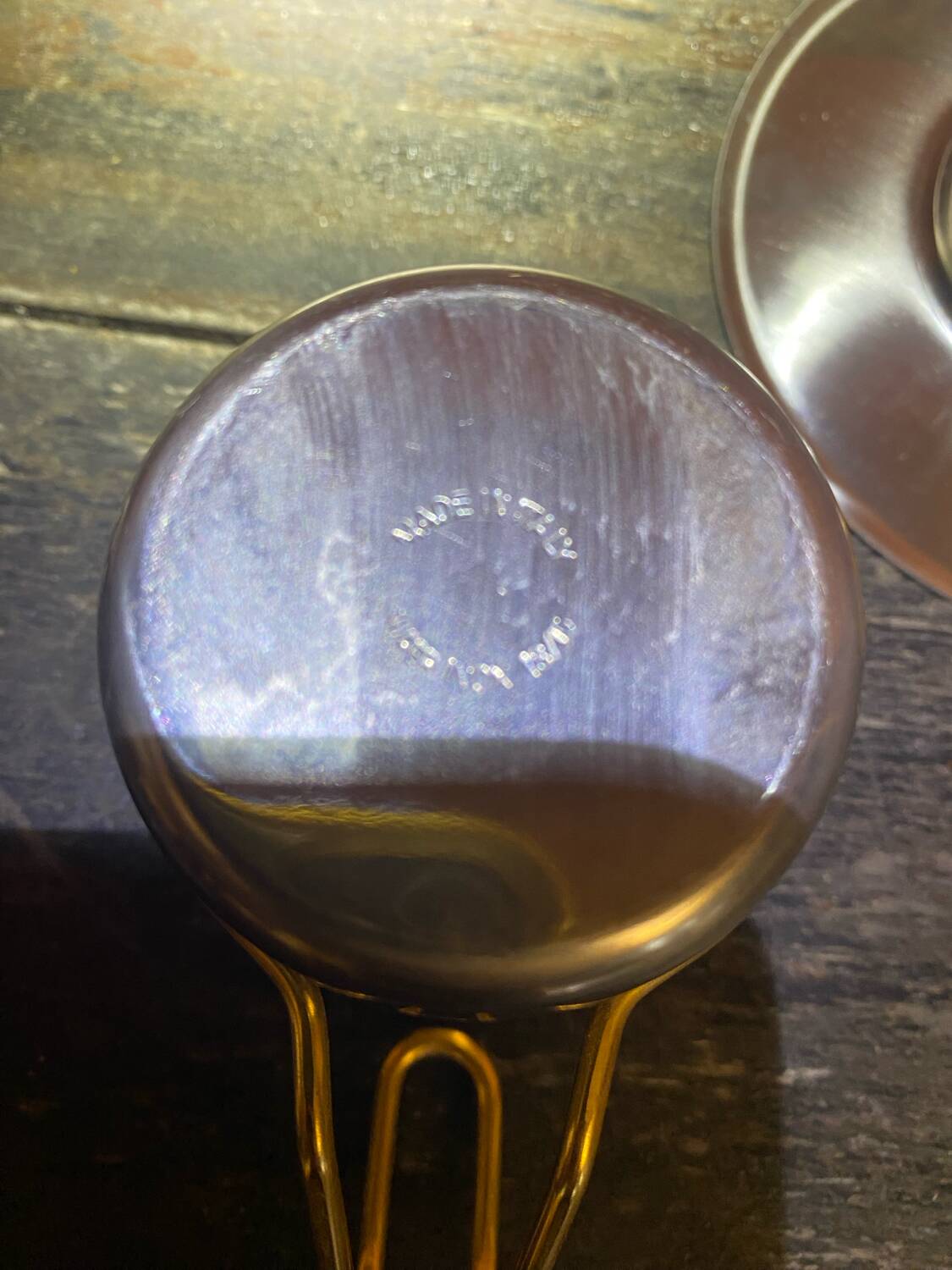 Old Pair of Stainless Steel Cup + Golden Metal Handle Made in ITALY Vintage #D46